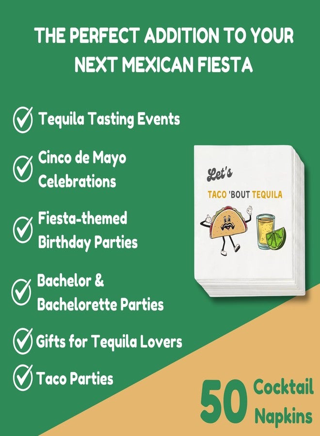Cloverjoyed Taco and Tequila Cocktail Napkins, 50 Pack White, Funny Fiesta Napkin for Margaritas, Mexican Party Decorations, Cinco de Mayo, Bachelorette Supplies - Image 4